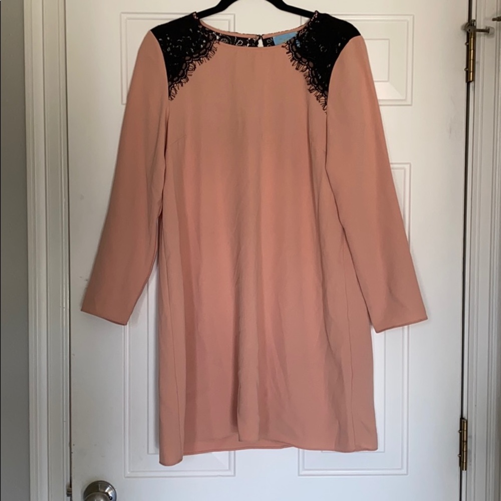 Peach 3/4 sleeve Dress with Black Lace Detailing